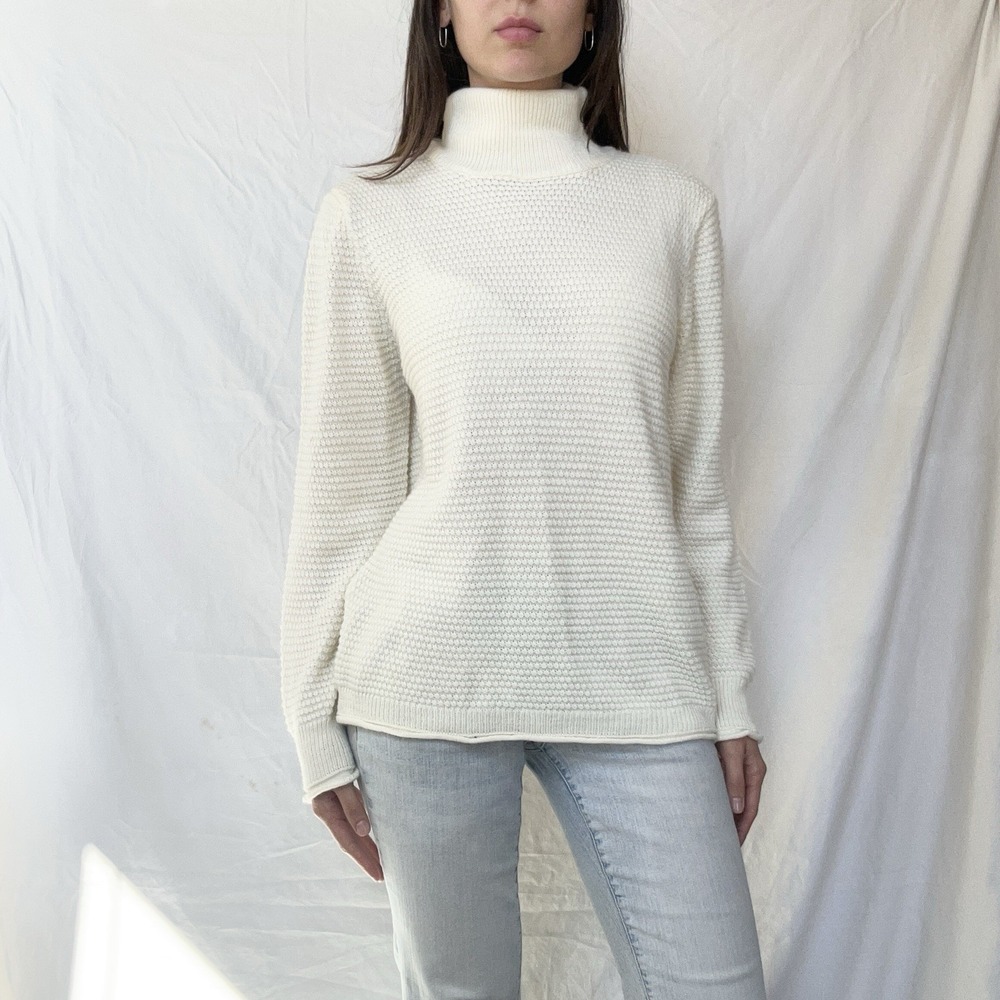 Sisley Wool Blend Knit Turtle Neck Sweater Cream Designer Luxury 90s
